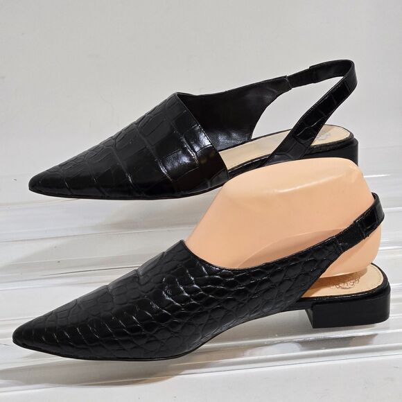 Vince Camuto Cilda Pointed Toe Slingback Flat Shoes Size 7.5M/38 Croc Embossed - Picture 2 of 8